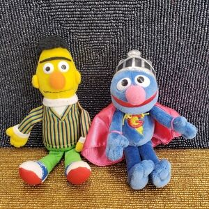 Vintage Super Grover &  Bert Gund Sesame Street Beanbag Plush. (C34)